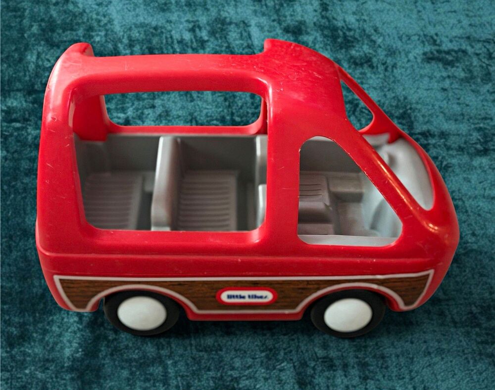 Vintage Little Tikes Red Family Car Toy Wood-Grain Side Panels Made in USA